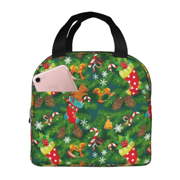 Balery Cute Christmas Stocking Bear Bolsa de Almuerzo Aislada – Caja de Almuerzo con Papel de Aluminio Grueso, Mantiene la Comida Fresca por 4 Horas