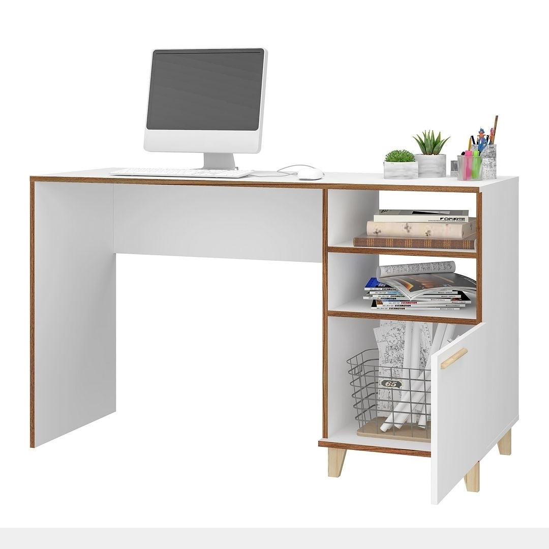Minetta 2-Shelf Mid-Century Office Desk in White