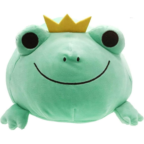 Plush Frog Stuffed Animal Frog with Crown Hugging Pillow Froggy Plushies Throw Pillow Froggie Anime Gift for Kids and Lovers (Green, 14-Inch)