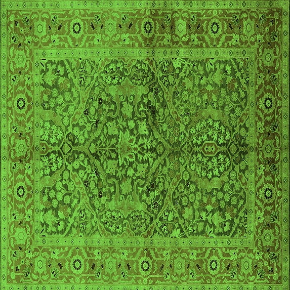 Ahgly Company Indoor Square Oriental Green Industrial Area Rugs, 7' Square
