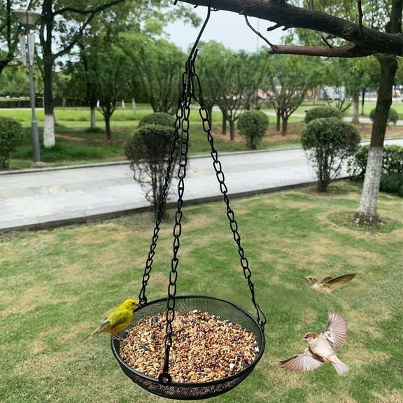 MODANU Hanging Bird Feeder, Bird Feeder Hanging for Garden Yard Outside Hanging Bird Feeder Tray Metal Mesh Platform Feeders for Birds, Black