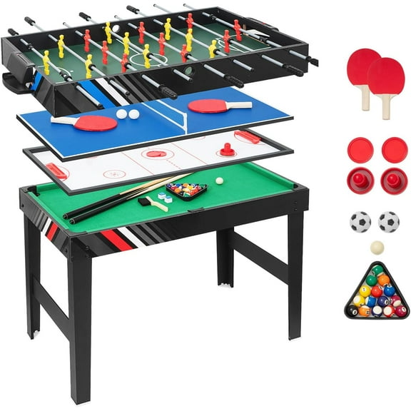 Multi Game Table 4-in-1 Combo Game Table-Foosball Table,Pool Billiards,Air Hockey & Table Tennis,Combination Table for Family Game Room, Office or Kids' Game Room