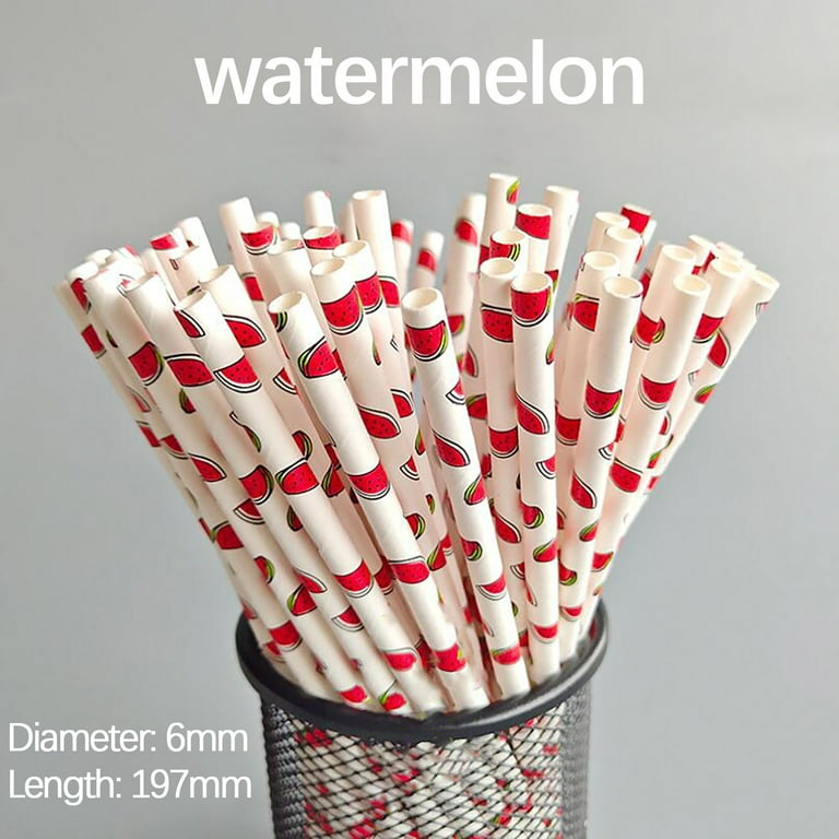 Biodegradable Paper Straws,Drinking Straws Disposable Degradable Kraft  Paper Straw Cool Summer Fruit Pattern Paper Straw for Party Supplies,  Birthday