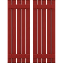Ekena Millwork 19 1/2"W x 78"H Americraft Five Board (2 Batten) Exterior Real Wood Spaced Board-n-Batten Shutters (Per Pair), Fire Red