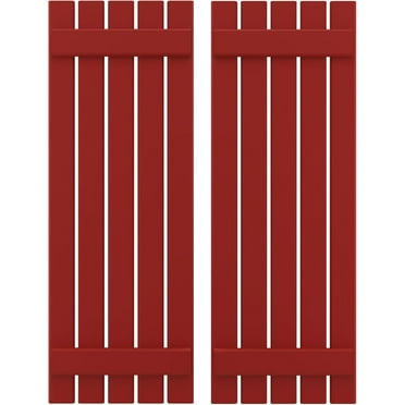 Ekena Millwork 19 1/2"W x 78"H Americraft Five Board (2 Batten) Exterior Real Wood Spaced Board-n-Batten Shutters (Per Pair), Fire Red