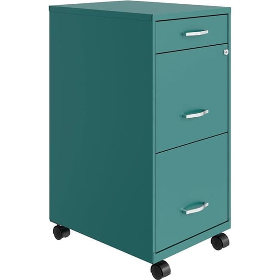 Hirsh Industries HID25853 18 in. Soho Organizer Vertical 3-Drawer Mobile File Cabinet, Teal