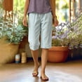 thumbnail image 6 of Josdec Women's Casual Striped Linen Bermuda Shorts Elastic High Waist Straight Leg Knee Length with Pockets for Summer Daily Beach Wear, 6 of 7