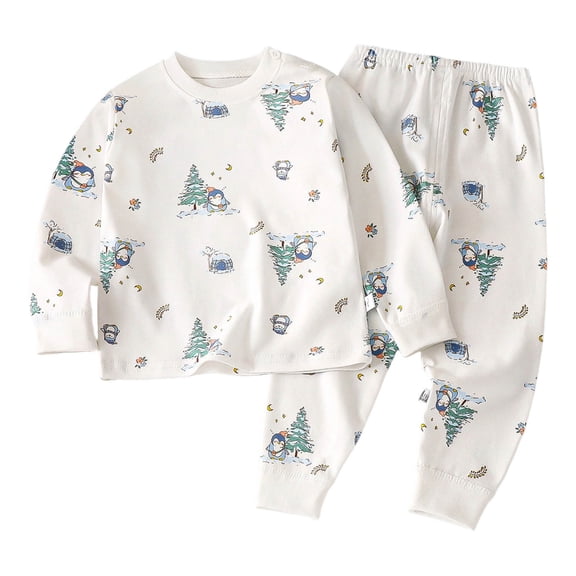 KPOPLK Boys Pajamas Long Sleeve Sleepwear Toddler Baby Trendy Graphic Print 2-Piece Pjs Set Comfy Light Blue Size 0-9 Months