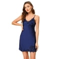 thumbnail image 1 of Mini vestido de pijama Allegra K con encaje escote en V sexy Azul S, 1 of 5