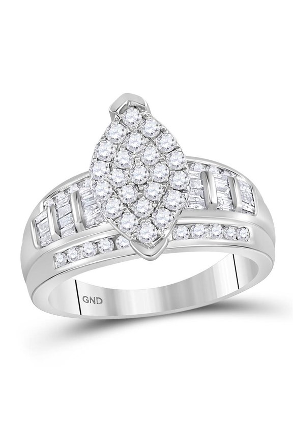 10K White Gold Round Diamond Cluster Bridal Engagement Ring 1cttw