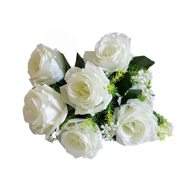 Xihbxyly Rosas Artificiales de Seda de 7 Cabezas, Ramo de Novia Realista, Tallos de Alambre de Acero Ajustables, Fácil de Limpiar, Decoración para Fiestas En Casa, Arreglos de Jardín para La Oficina,