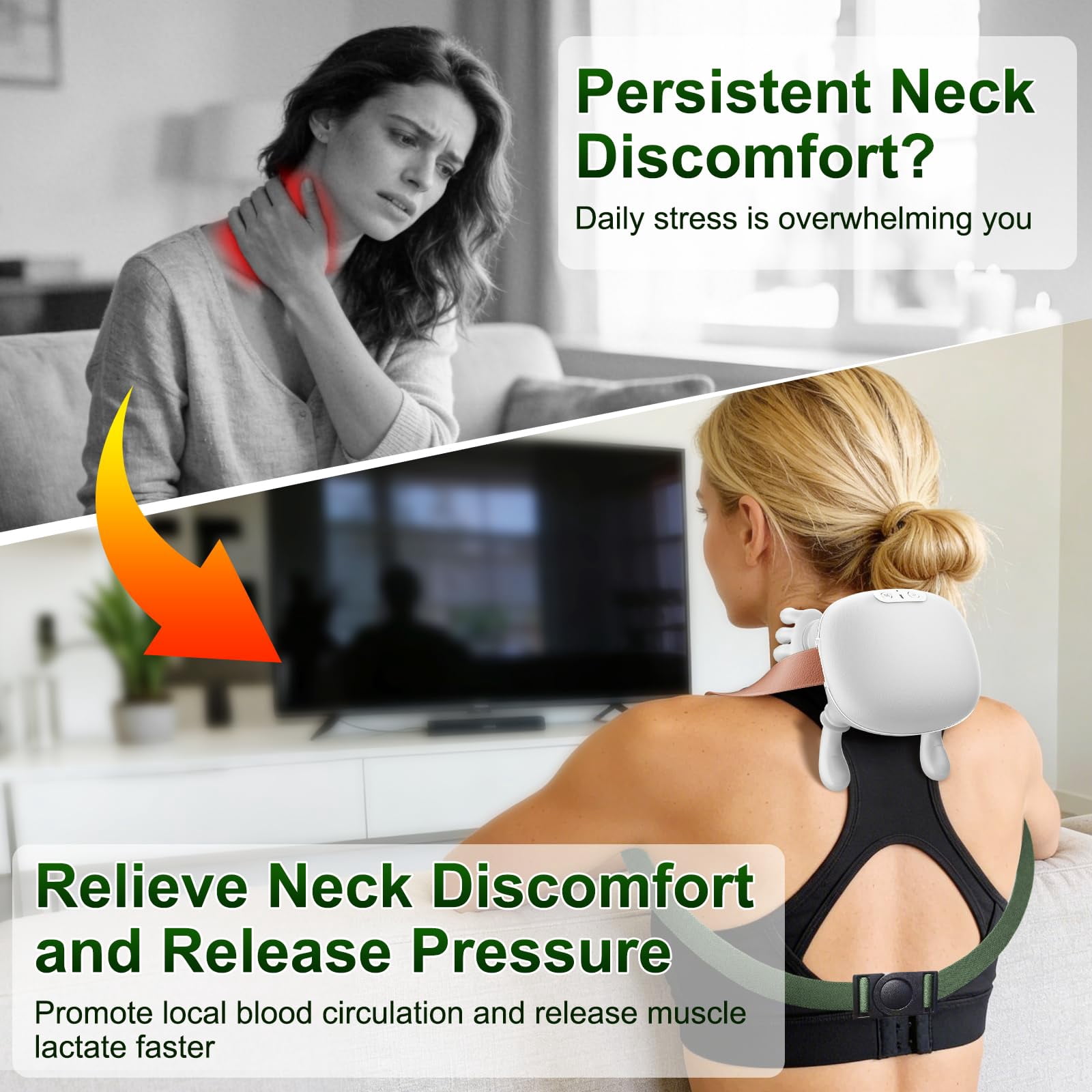 Bionic Finger Deep Tissue Neck Massager for Pain Relief – Cordless Portable Shiatsu Shoulder Massager with Heat & Compression for Home Office Car Travel