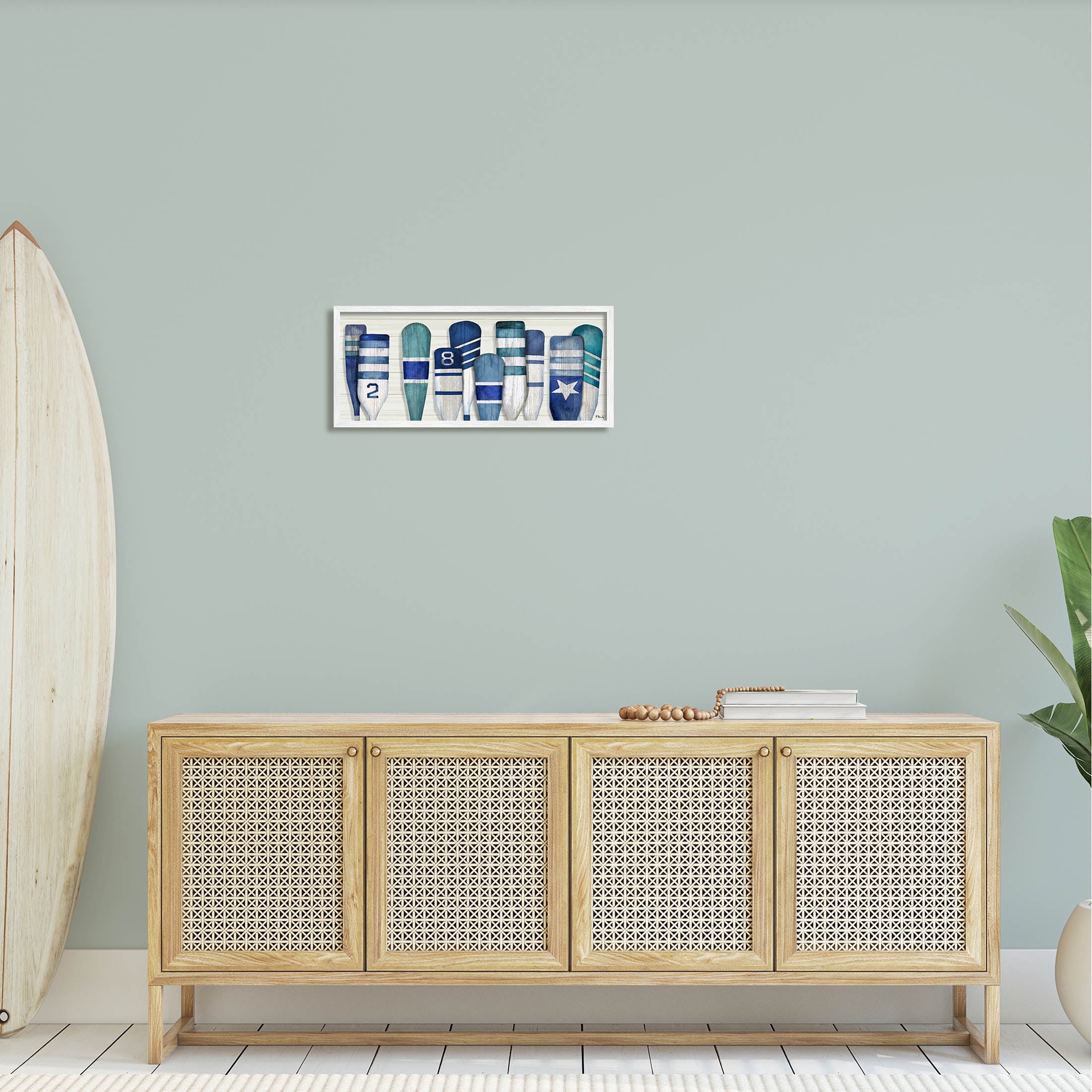 Stupell Industries Port Oars Nautical Blue Patterns Graphic Art White Framed Art Print Wall Art, Design by Paul Brent