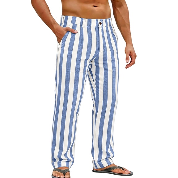 Uwinwear Men's Striped Pants Casual Color Block Straight-Legs Long Pants Big & Tall Flat Front Business Trousers with Pockets,Sky Blue,XXL