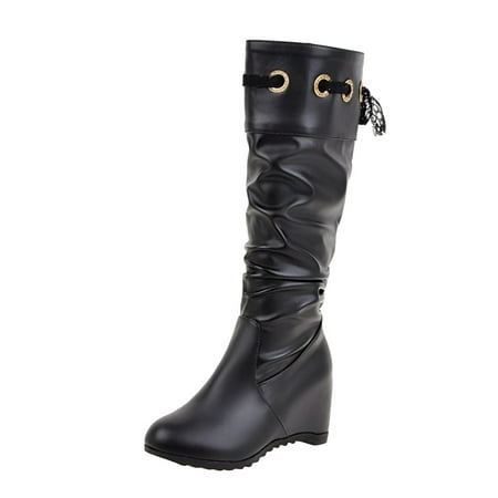 

Mid-Calf Boots for Women Color Women s Leather MidTop LaceUp Fashion Lace InnerIncreasing Folid Boots Women s Boots PU Dress Sandals for Women Black
