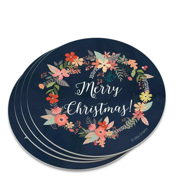 Merry Christmas Snowflakes Wreath Novelty Coaster Set