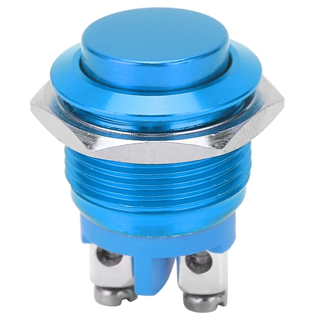 Interruptor pulsador metálico de acero inoxidable, resistente al agua, con reinicio automático, normalmente abierto, 16 mm (azul)