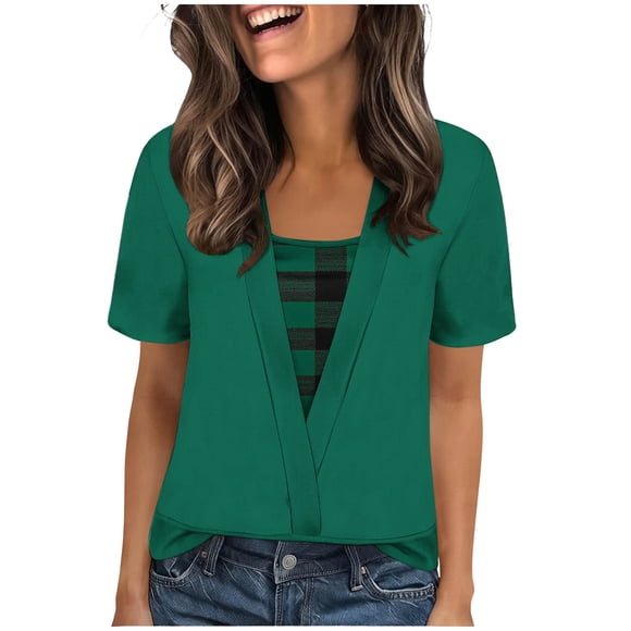 Solid Color Shirts for Women Summer Tops Round Neck Satin Blouse 1 Pc