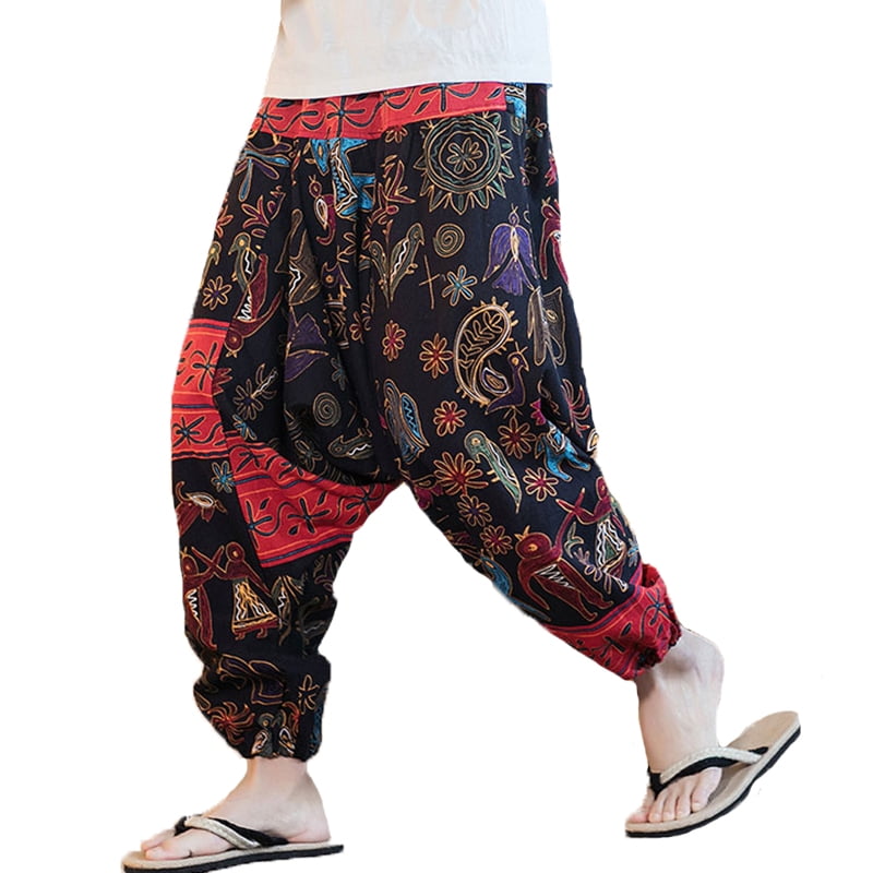 Rrive Men Casual Active Relaxed Fit Elastic Waisted Printed Harem Pants Trousers