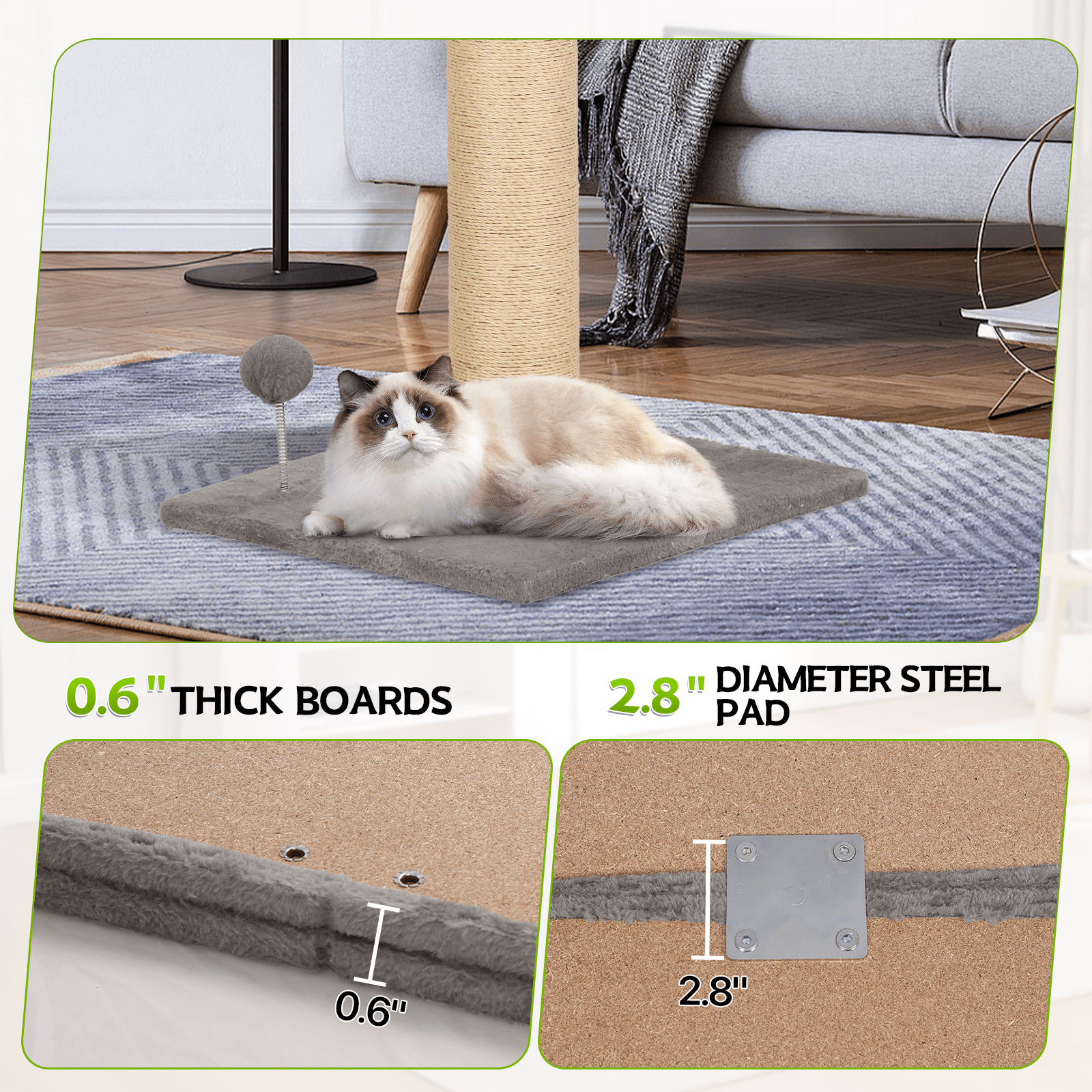 Dkelincs Cat Scratching Post with Sisal & Spring Ball Toy 33" Tall Cat Scratcher for Indoor Cats/Kittens Natural Sisal Scratch Post Trees for Living Room Bedroom, Light Gray