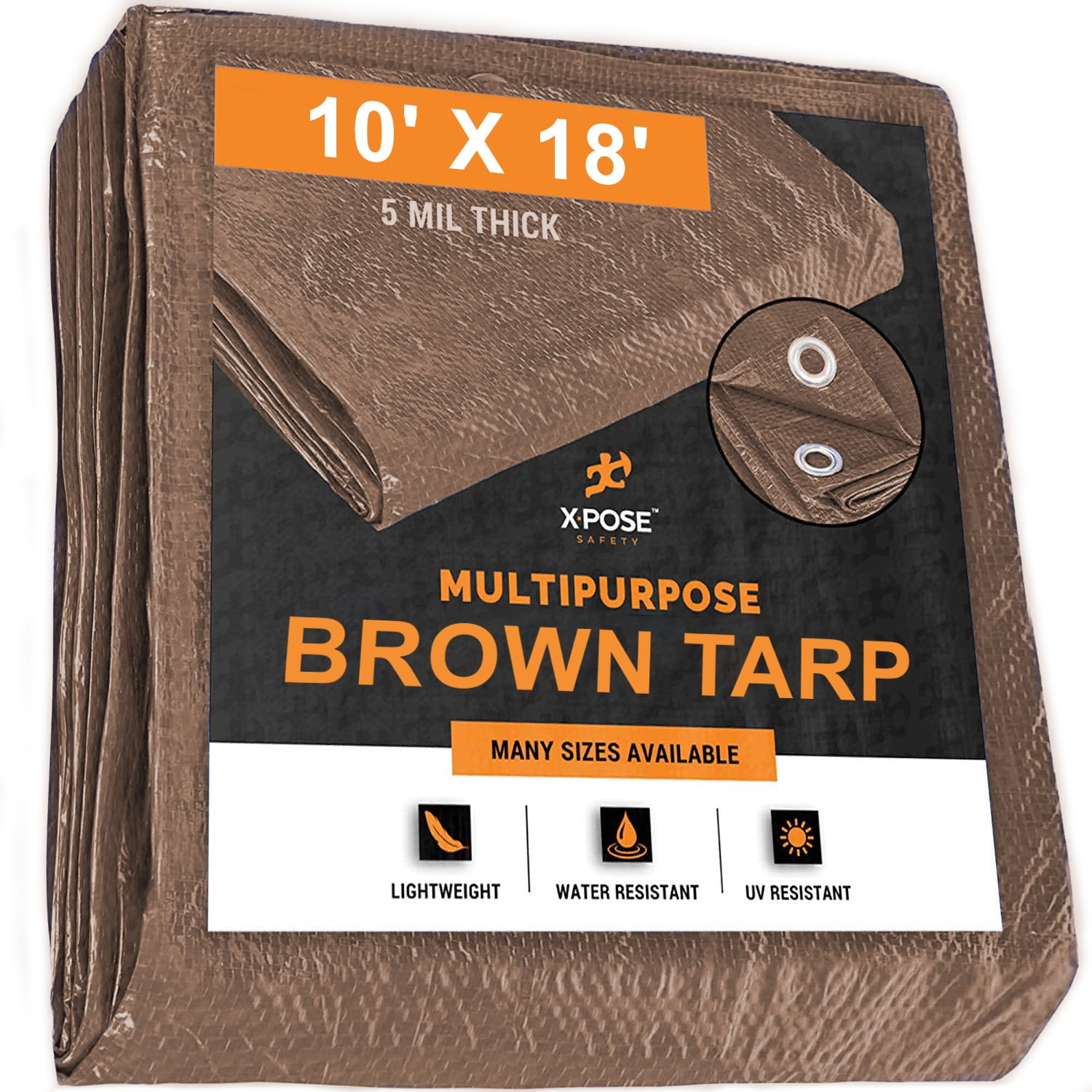 Multipurpose Protective Cover Brown Poly Tarp 10' x 18' Durable