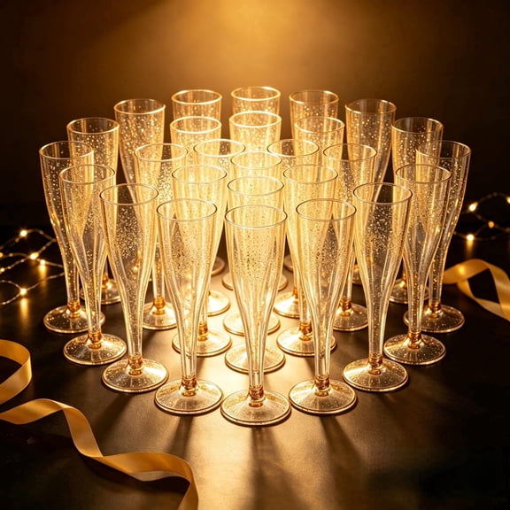 Innovative Life 25pcs Gold-pink Champagne Flutes,Stackable, Food-Grade Champagne glasses for Wedding, Birthday, Picnic and Events