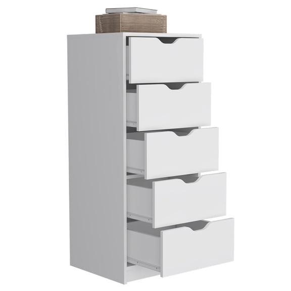 Basilea 5 Drawers Tall Dresser, Pull Out System -White
