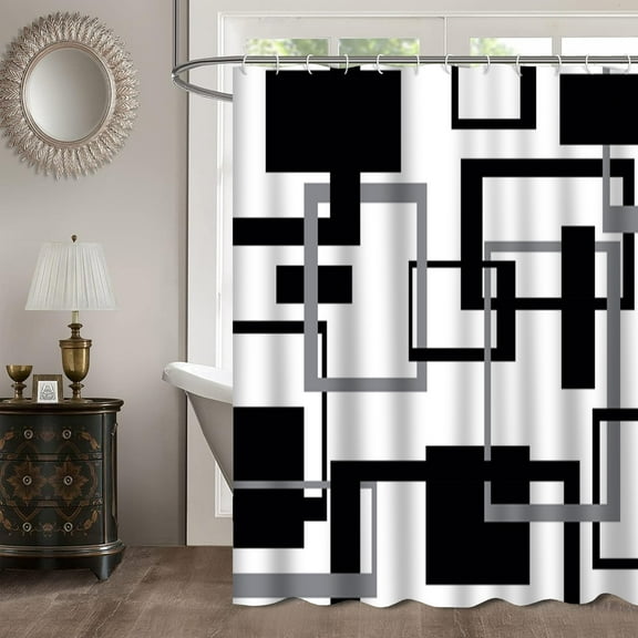 LALILO Black Gray Fabric Shower Curtain for Bathroom ,Waterproof Shower Curtains with Hooks 72"X72"