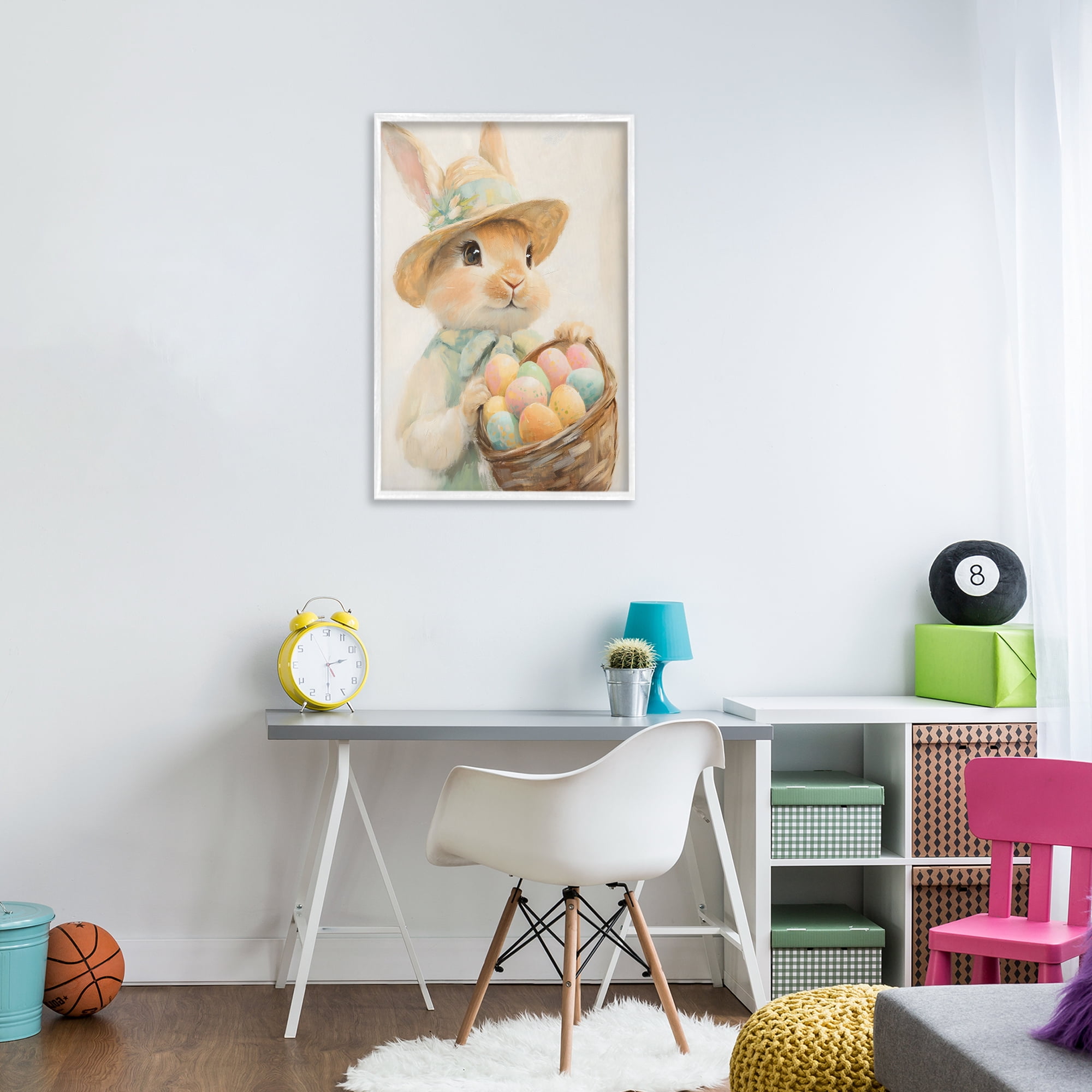 Stupell Industries Easter Egg Basket Rabbit White Framed Giclee Art, design by The Prints Vibe