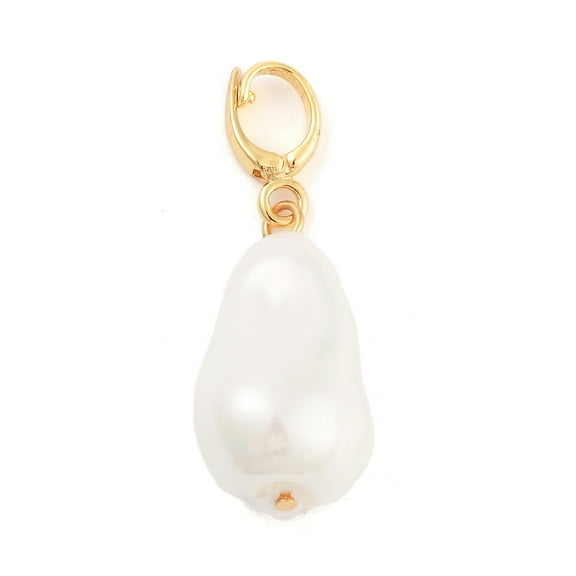 5 pc Brass Glass Pearl Pendants Teardrop Charms Real 18K golden Plated 24.5x13.5x12mm Hole: 5x6mm
