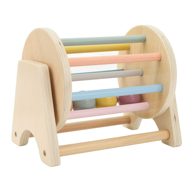 Wooden Rattle Rolling Drum Cylinder Rolling Drum Wooden Roller Ball Cylinder Rolling Drum Wooden Rattle Rolling Drum Logic Thinking Hand Eye Coordination Safe Wood Durable
