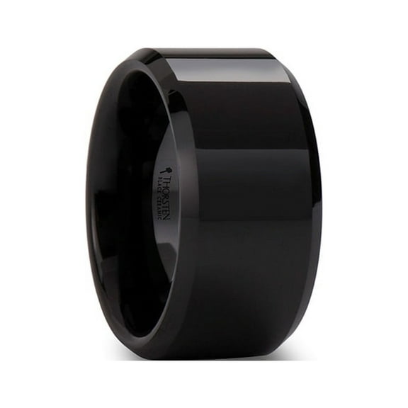 CITAR Black Ceramic Wedding Band with Beveled Edges and Polished Finish - 12mm