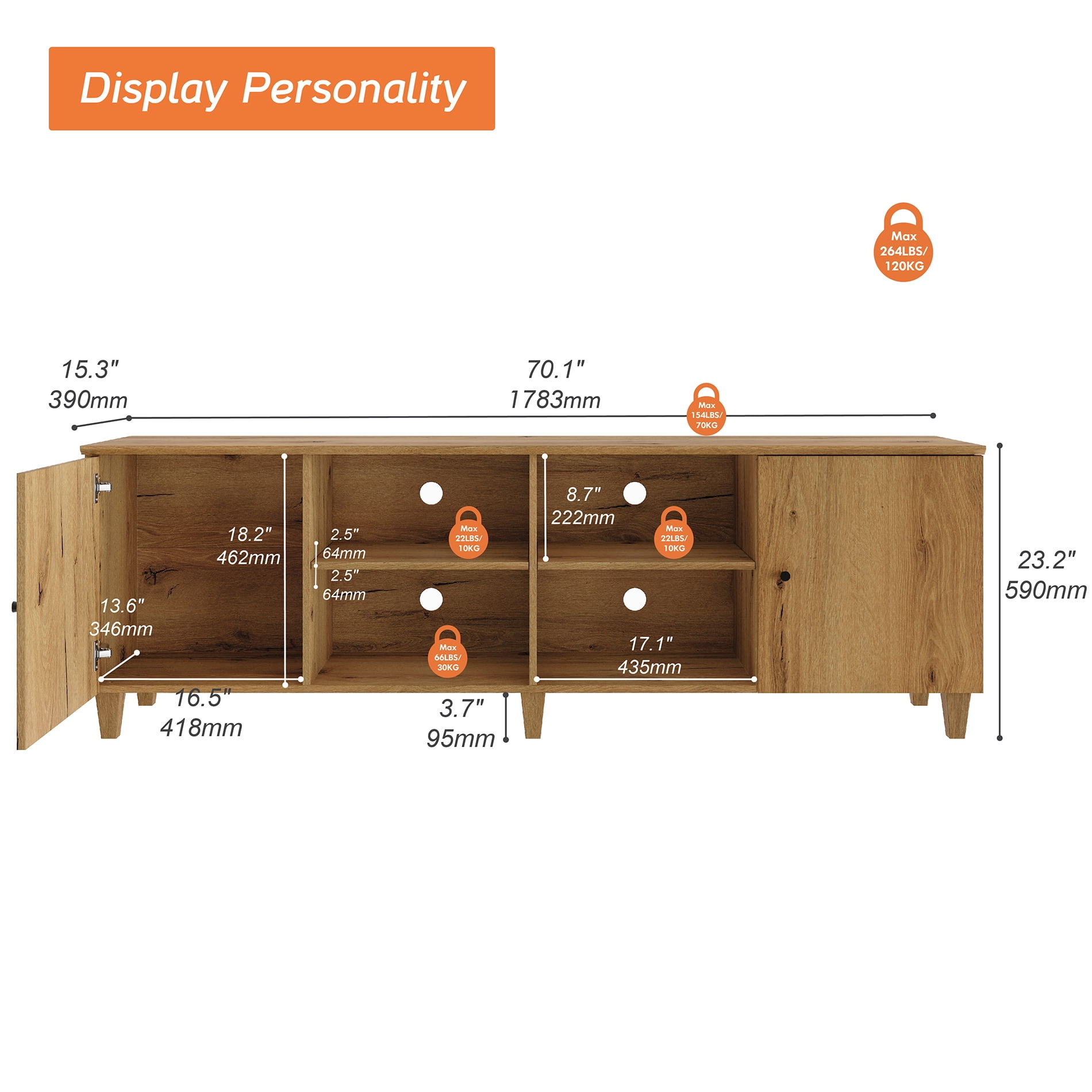 Extra Wide TV Stand with Charging Station, 106" Wide Modern Wood Media Console with Shelves and Drawers for 110+ inch TVs, Modular Design, Dark Brown