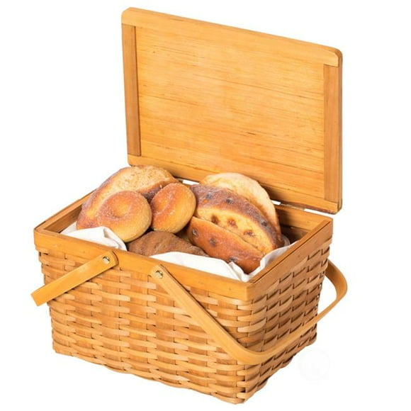 7.5 x 12.5 x 9.5 in. Woodchip Picnic Storage Basket with Cover & Movable Handles, Brown - Small