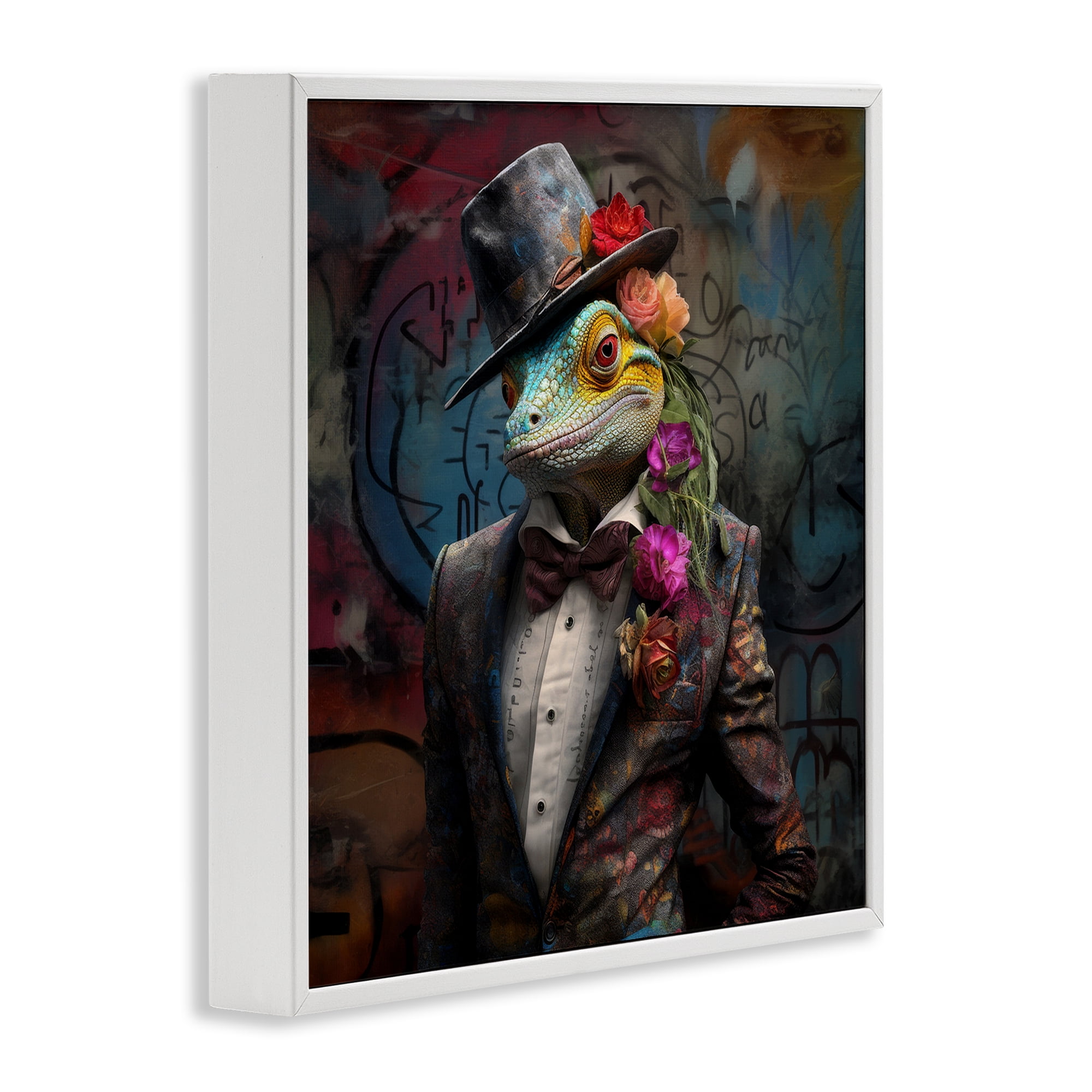 Stupell Industries Urban Graffiti Lizard Animals & Insects Painting White Framed Art Print Wall Art, 24 x 24