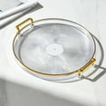 thumbnail image 3 of Baking Tray,Round Serving Tray Plastic Tray With Handles Decorative Platter For Coffee Table Breakfast Drinks Snack Fruit Gold, 3 of 5