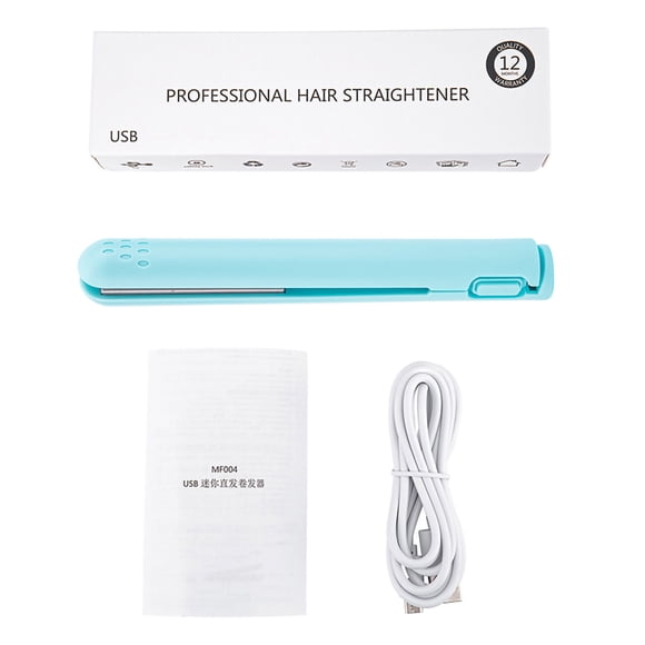 2 in 1 Mini Hair Curler,USB Hair Straightener and Curler, Portable Ceramics Cordless Heating Straightening Curling Flat Iron[Blue]