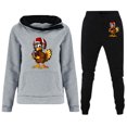 thumbnail image 2 of Feancey Womens 2 Piece Outfits Lounge Hoodie Sweatsuit Rugby Print Hooded Sweatshirts and Jogger Sweatpants Two Piece Sets Fall Fleece Tracksuit Outfit Sales Today Clearance Gray 3XL, 2 of 6
