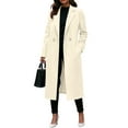 thumbnail image 2 of Women's Winter Double Breasted Wool Coat Long Sleeve Notch Lapel Long Trench Coat Beige 2XL, 2 of 4