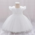 thumbnail image 2 of AUNVITO Baby Tutu Dress Summer Short Sleeve Flutter Sleeve Mesh Bow Princess Party Christening Performance Dress, 2 of 9