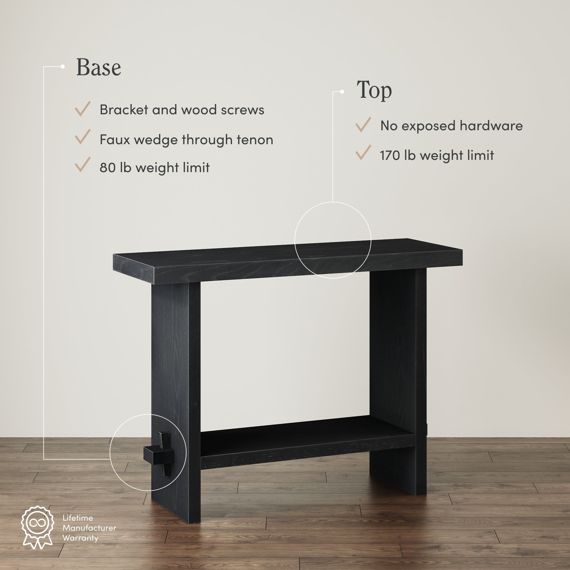 Nathan James Virgo Farmhouse Console Table, Open Storage 2-Tier Behind the Sofa Table, Entryway Accent Table, Reclaimed Black Oak