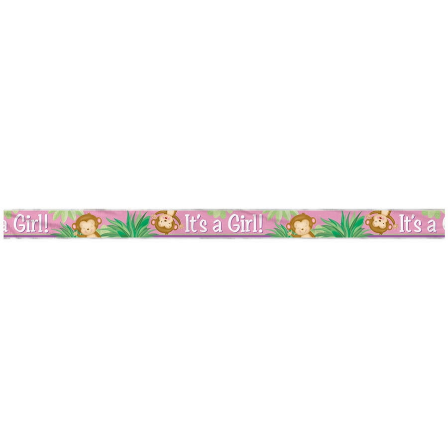 12' Foil Pink Monkey Baby Shower Banner