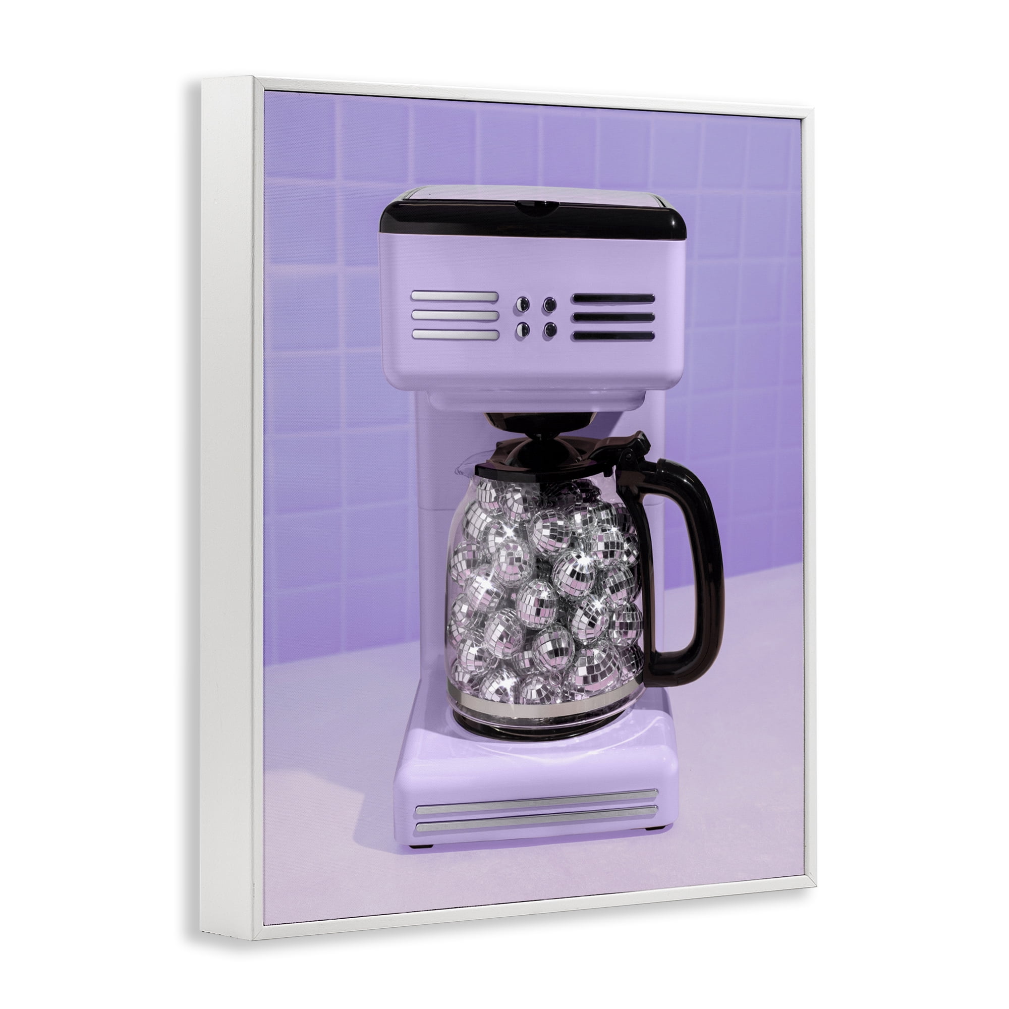 Stupell Industries Disco Coffee Maker over Purple White Framed Giclee Art, design by LISH Creative