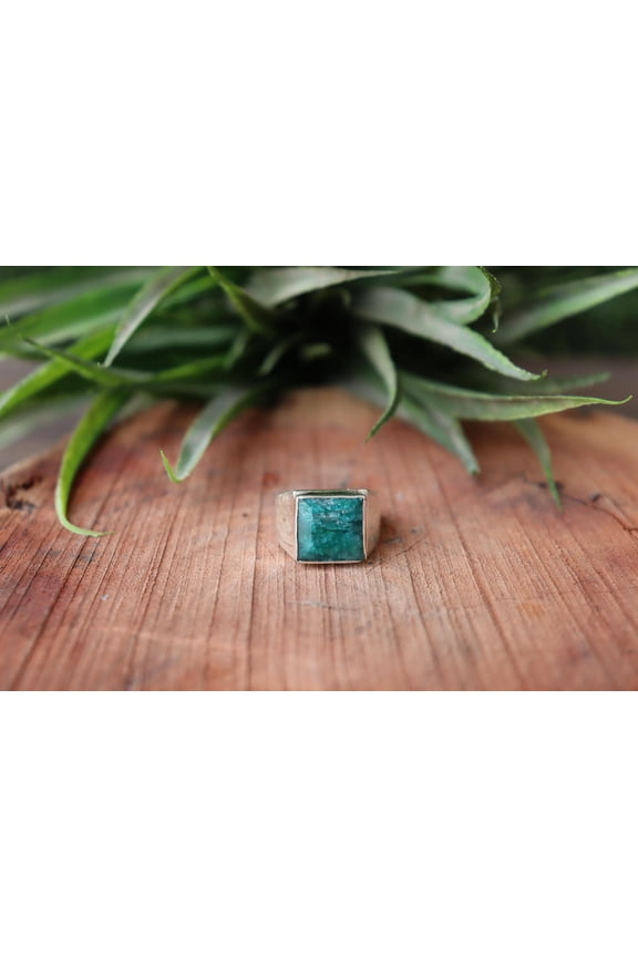 - Azurite Ring Handmade 925 Silver Band With Vibrant Green Gemstone Boho Statement Jewelry