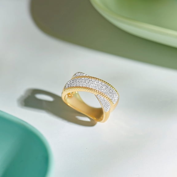 Hitanshu Jewels Gold Plated Wide Band Ring with CZ Accents – Elegant Statement Jewelry for Women