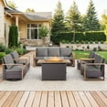 thumbnail image 3 of Bellefurn Luxury 6 Pieces Patio Furniture Sets with 41” Propane Fire Pit Table,Rattan Outdoor Deep Seating Conversation Set with 4 Swivel Glider Patio Chair and Rattan Sofa for Porch Backyard Balcony, 3 of 15