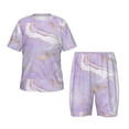 thumbnail image 1 of Fotbe Lavender Glitter Foil Stripes Pijama Estampada de 2 Piezas para Niños – Ropa de Dormir de Manga Corta Cómoda para Niños y Niñas, Camiseta y Shorts de Algodón-Large, 1 of 6