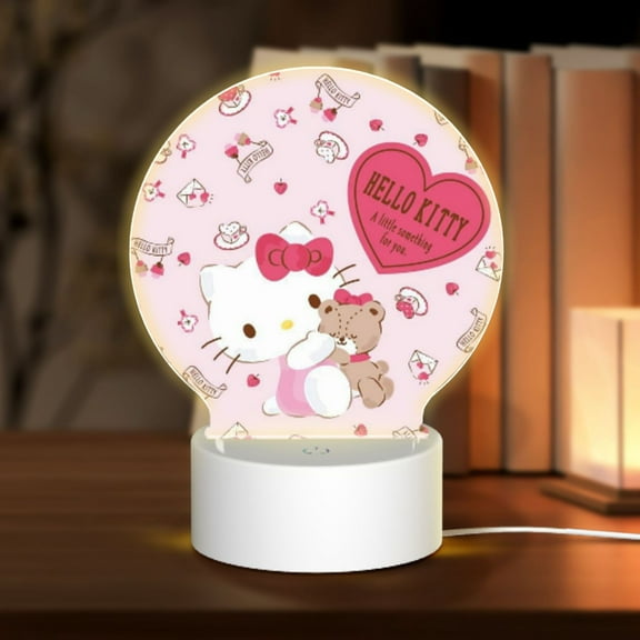 Hello Kitty Round Acrylic Night Light 3-Color Touch Control Sleep Light Table Lamp For Bedroom, Desk