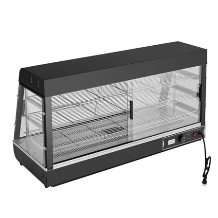 KFFKFF Triple-Layer Commercial Food Heating Showcase, 1500W Illuminated Food Heating Display with Flexible Shelf and Temperature Indicator, 86℉~185℉ Steam Warming, 180L Capacity