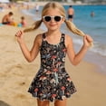 thumbnail image 3 of DISNIMO Girls One Piece Swimsuits Mushroom Dragonfly Print Kids Sleeveless Bathing Suit Skirted U Neck Swim Dress Quick Dry Swimwear for Hawaiian Summer Beach Pool Party, 3 of 8